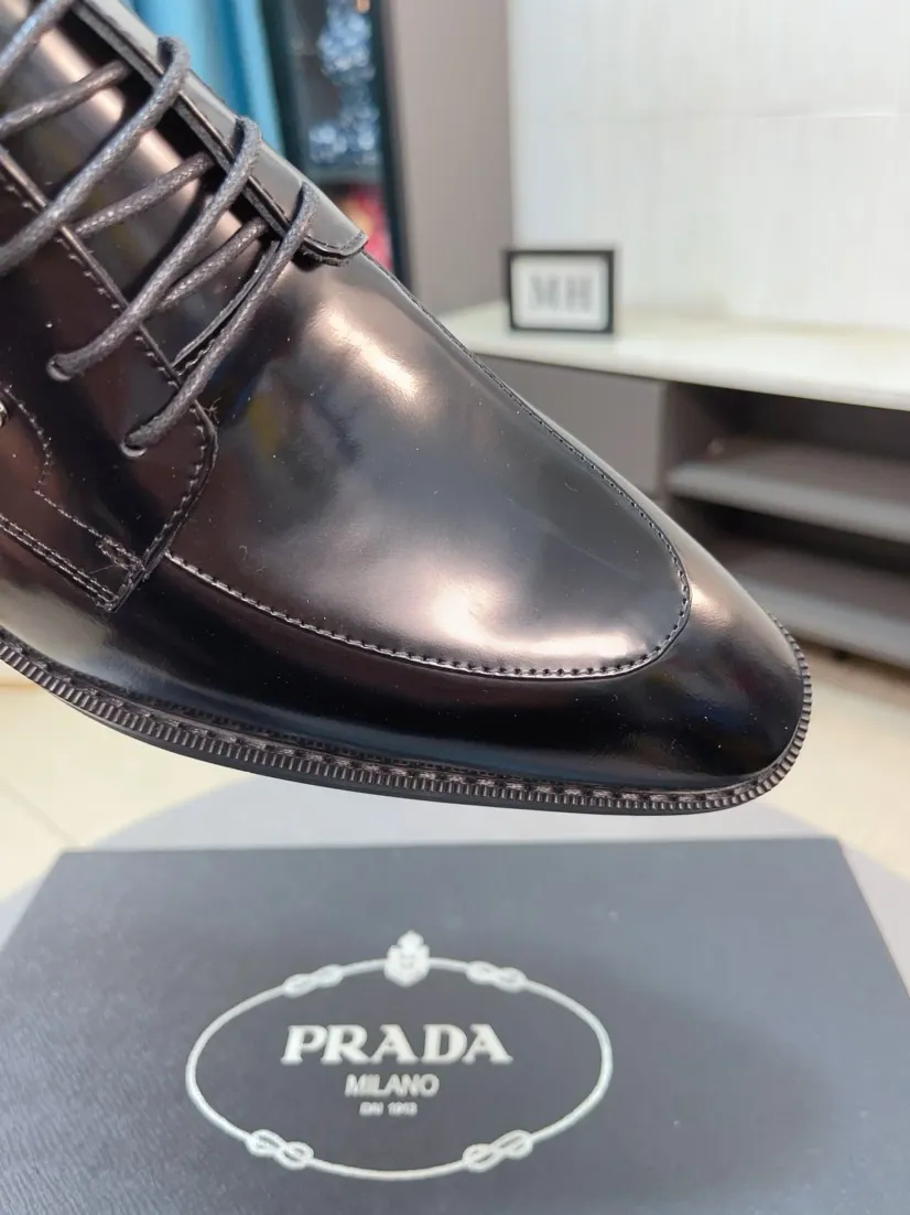 Men's shoes 💰560🌹🌹[Prada leather shoes] Top purchasing agency Original imported Italian custom-made cowhide leather surface, ➕Fully imported water-dyed breathable cowhide lining, original factory special molded sole, super comfortable, size: 38-44